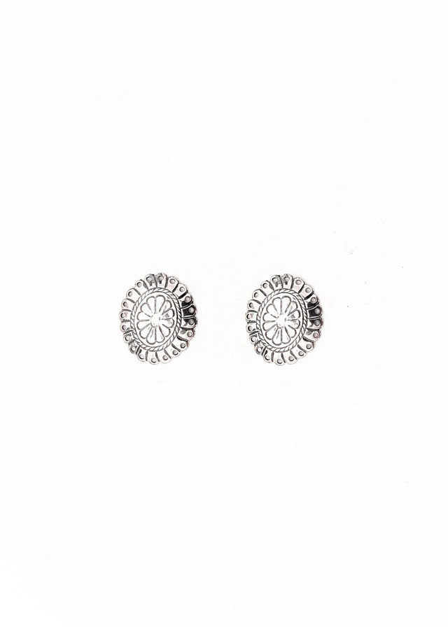 Small Burnished Silver Flower Stamped Concho Post Earring