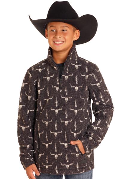 Boy's - Rock & Roll - Printed Skull Head Berber 1/4 Zip