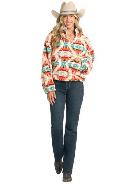 Women's Rock & Roll Aztec Print Sherpa 1/4 Zip