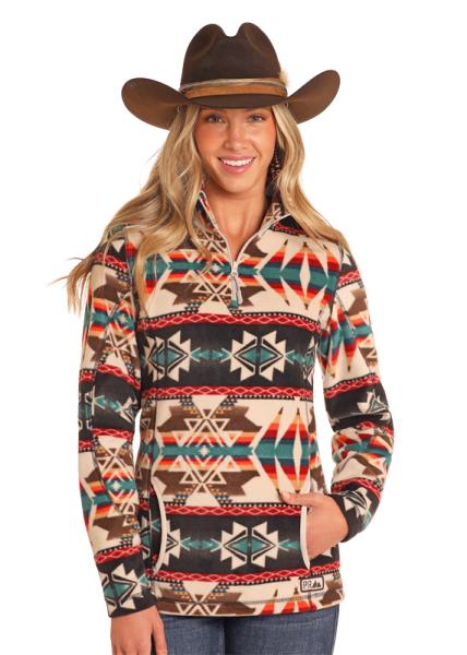 Women's Rock & Roll Aztec Printed Fleece Pullover