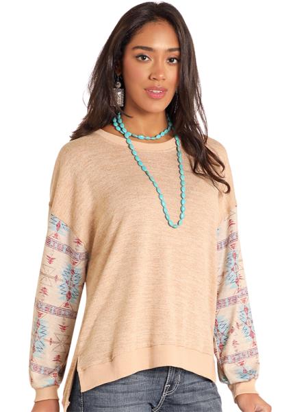 Women's Rock & Roll Taupe Aztec Sweater