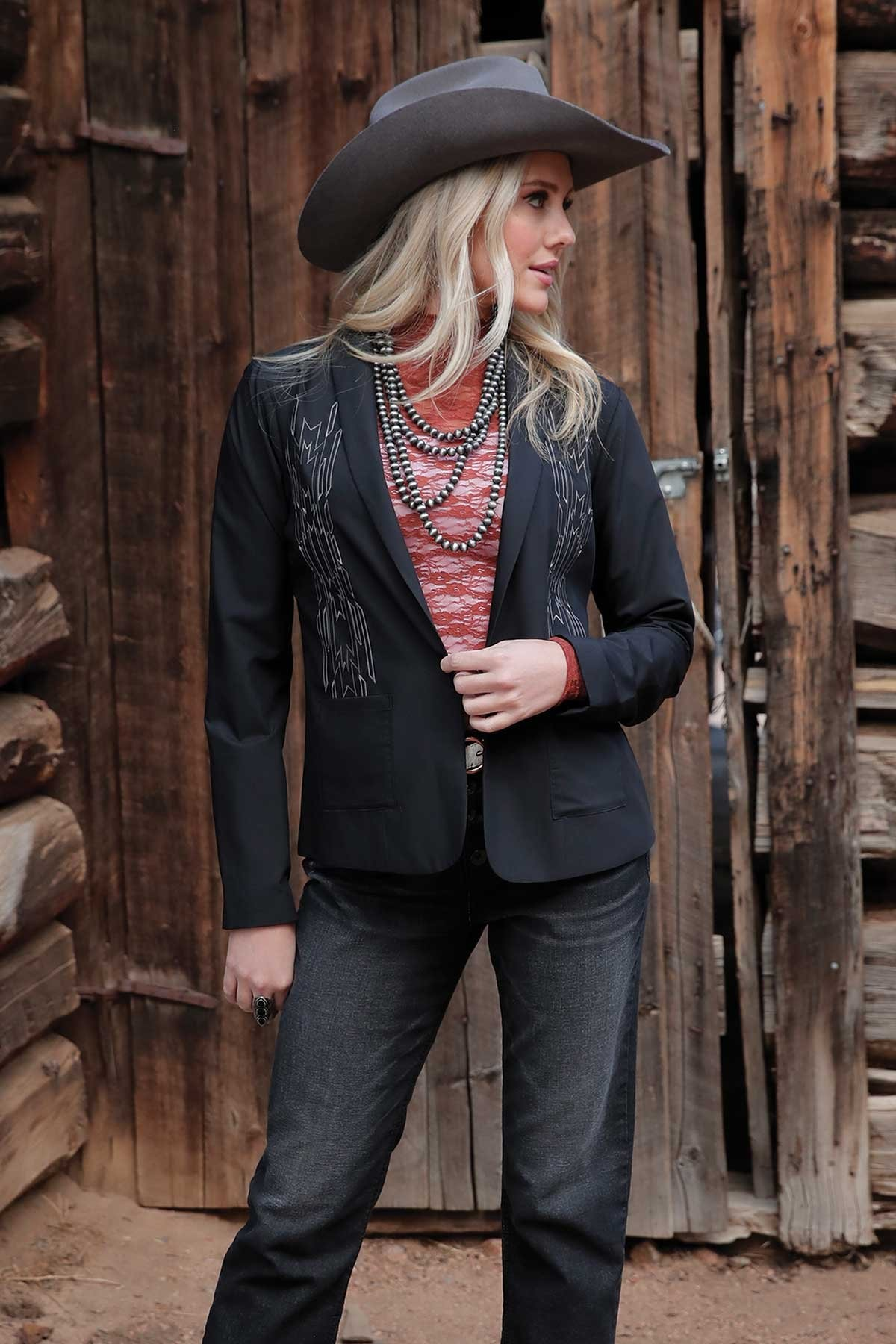 Cruel Denim - Women's Embroidered Blazer - Black