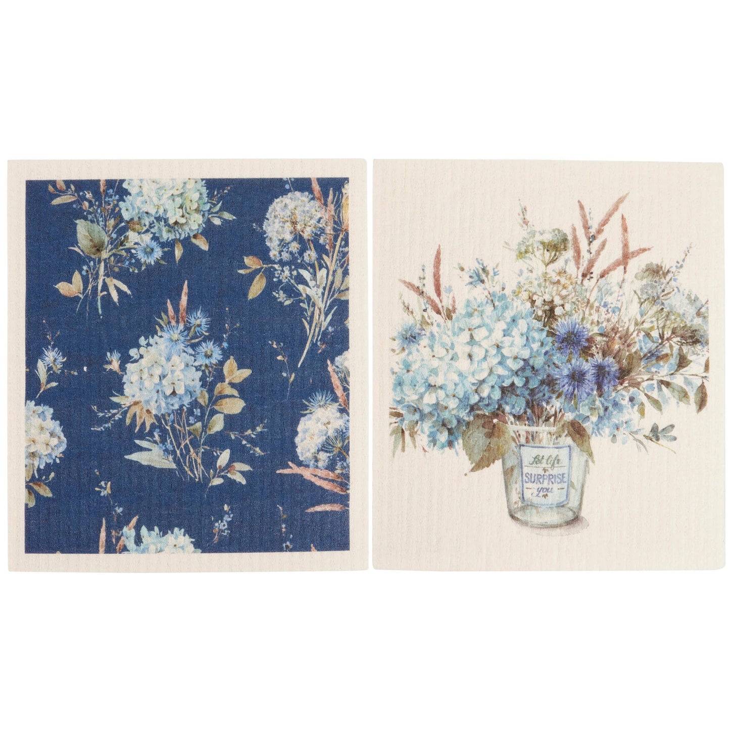 Blue Floral Swedish Dishcloth Set – Eco-Friendly Reusable Cleaning Cloths
