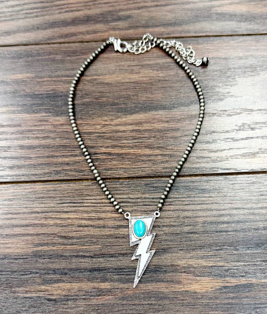 Western Turquoise Bead Necklace with Oval Pendant | Cowgirl Jewelry