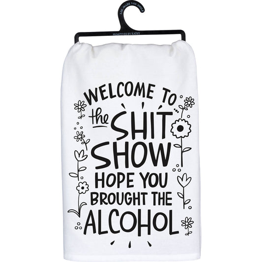 Welcome To The Shit Show Kitchen Towel – Funny Kitchen Decor Gift, Black & White Cotton Towel