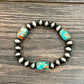Gemstone & Navajo Bead Stretch Bracelet – 15mm Natural Stone Western Jewelry