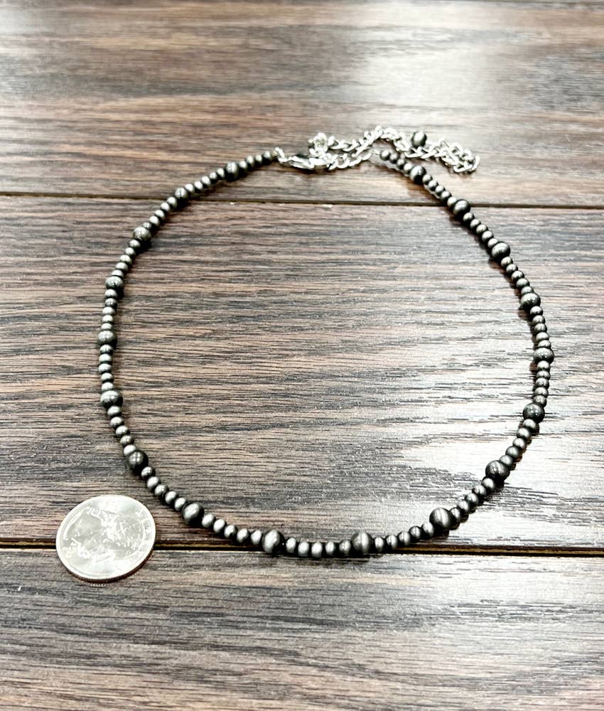 Handmade Navajo Bead Necklace – 16" to 21" Adjustable 4mm & 6mm Western Layering Necklace
