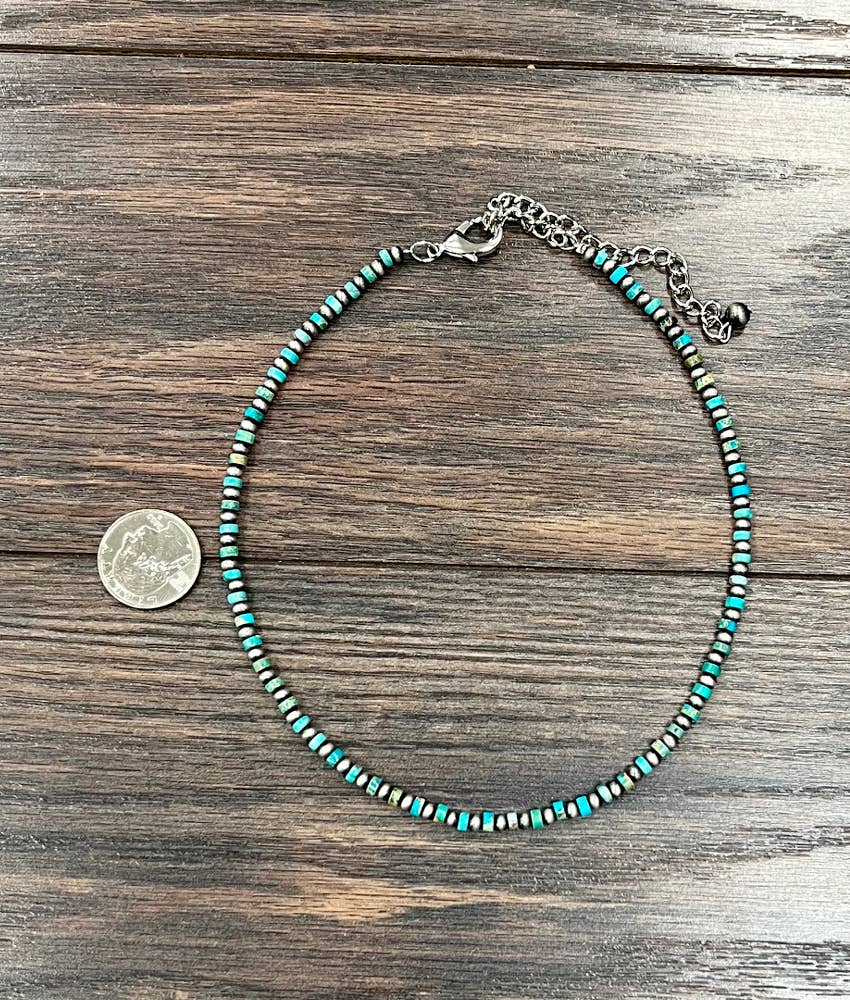 Handmade 4mm Rondelle Gemstone & Navajo Pearl Necklace – 15” to 20” Adjustable Western Layering Jewelry