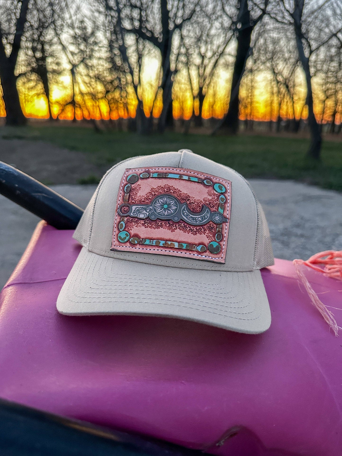 Bridle Bit Tooled Leather Trucker Cap Cowgirl Cowboy Western Rodeo