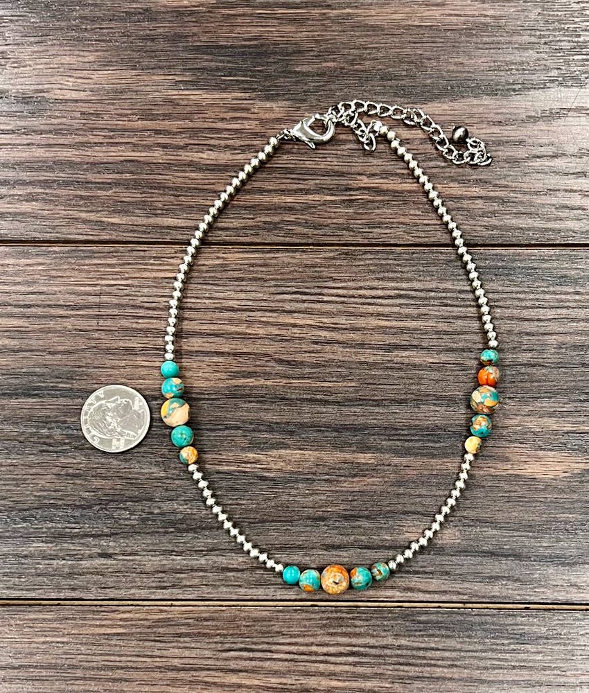 Handmade Silver Navajo Pearl Clustered Gemstone Necklace – 15” to 20” Adjustable Western Jewelry | Made in USA