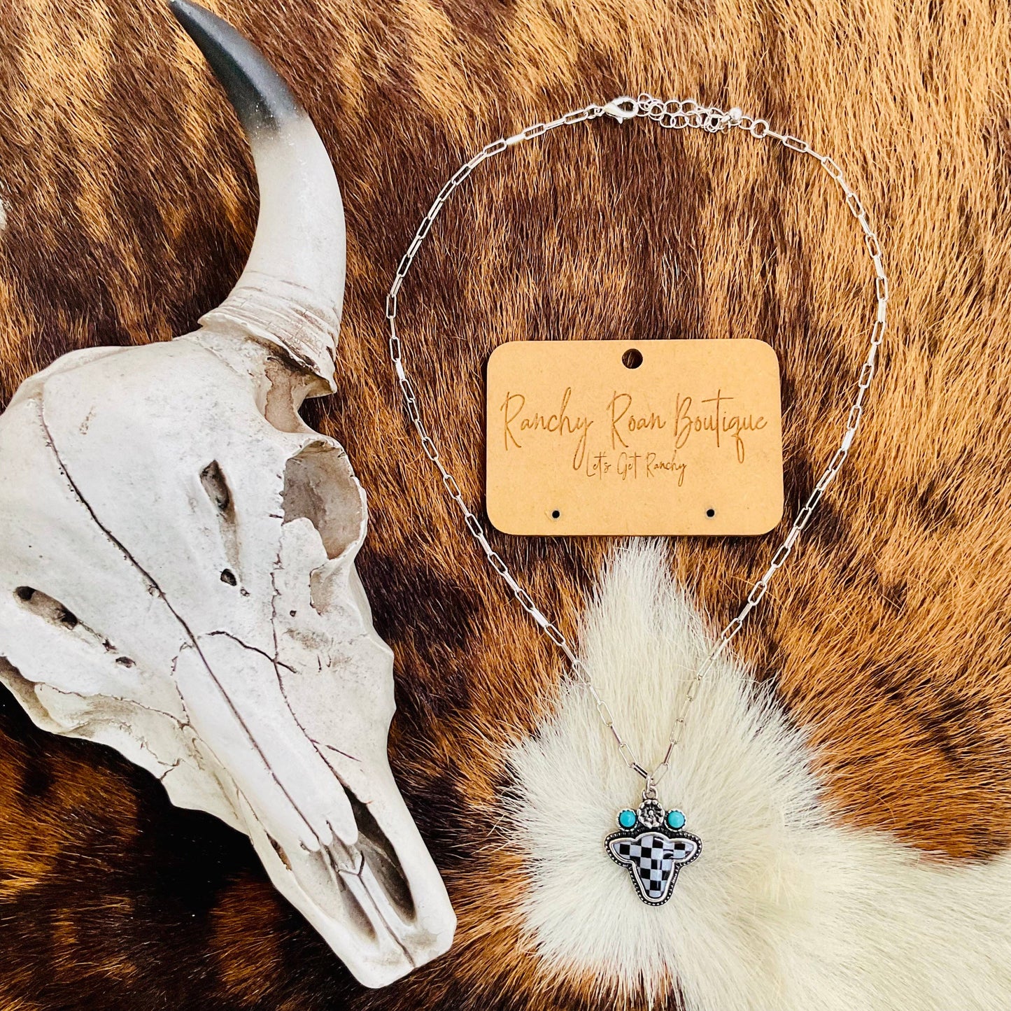 Western Checker Cow Head Necklace