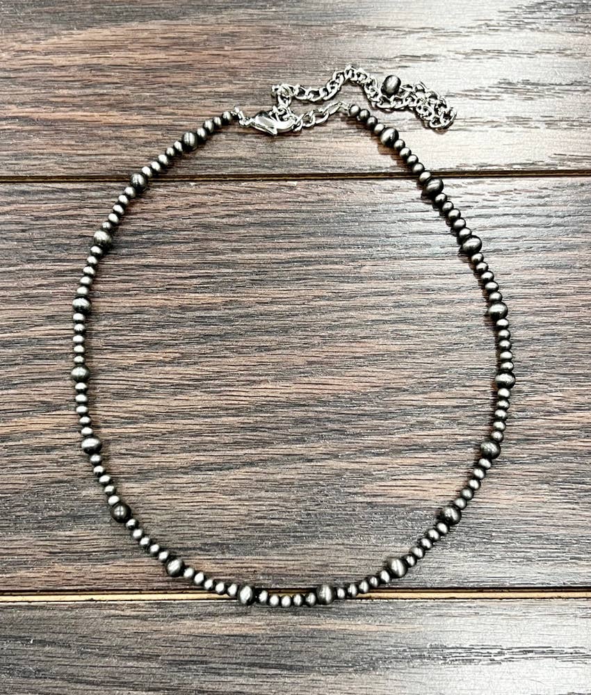 Handmade Navajo Bead Necklace – 16" to 21" Adjustable 4mm & 6mm Western Layering Necklace