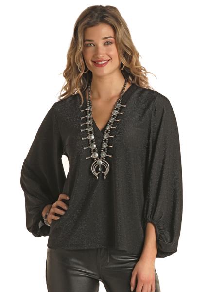 Rock & Roll Women's Lurex Ballon Sleeve Top