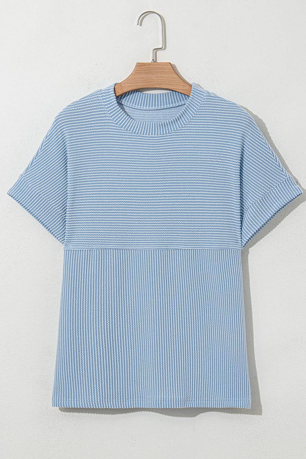 PRETTY BASH Women's Corded Knit Mock Neck T-Shirt | Casual Textured Boutique Top