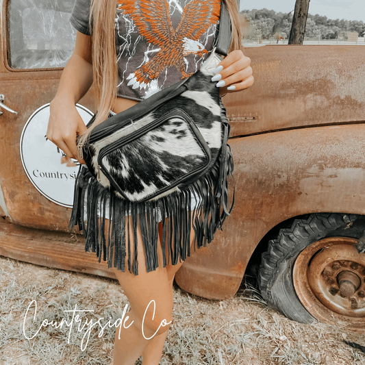 Austin Cowhide Fringe Sling, Fanny Pack, Festival Bag