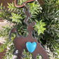 Rustic Bronc Keychain with Turquoise Heart – Bucking Horse Metal Keychain – Western Rodeo Gift