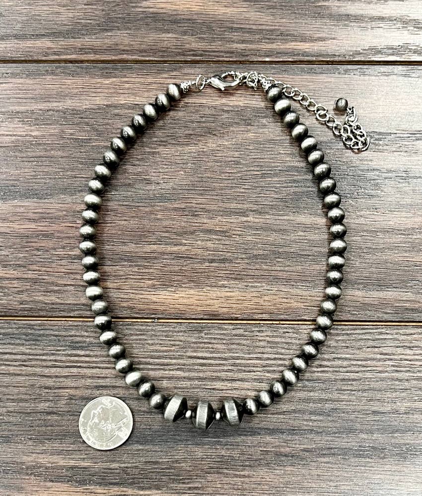 Handmade Rondelle Navajo Pearl Necklace – 16” to 21” Adjustable Western Choker Style Jewelry