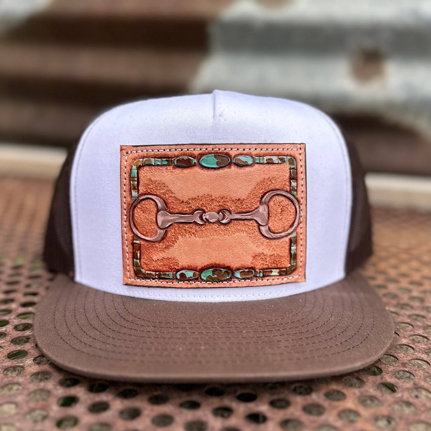 Snaffle Bit Tooled Leather Trucker Cap Cowgirl Cowboy Western Rodeo
