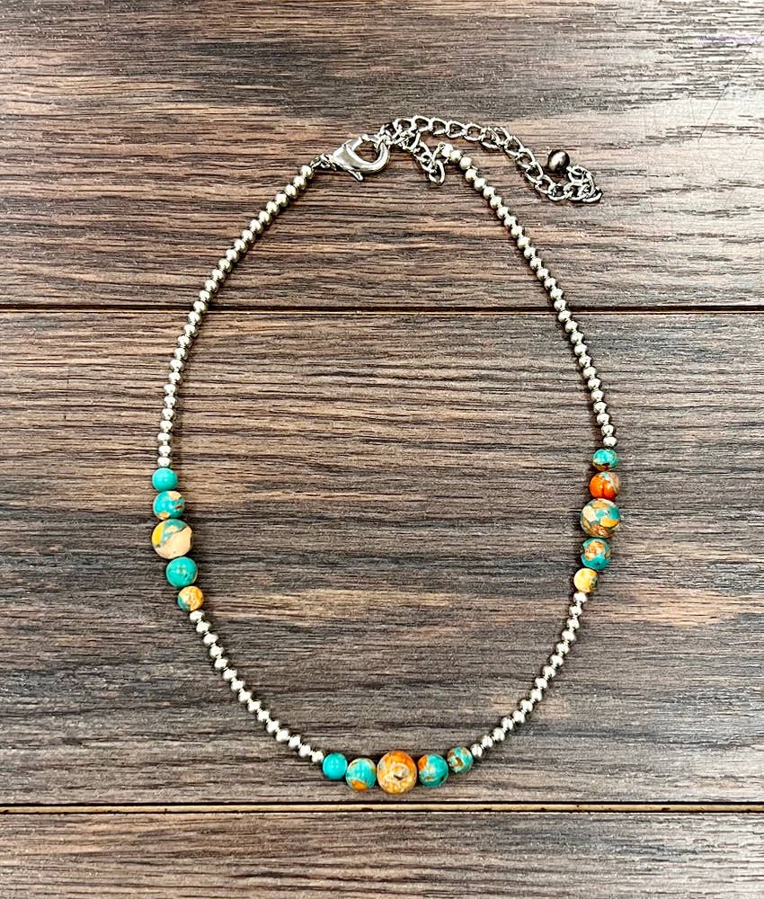 Handmade Silver Navajo Pearl Clustered Gemstone Necklace – 15” to 20” Adjustable Western Jewelry | Made in USA