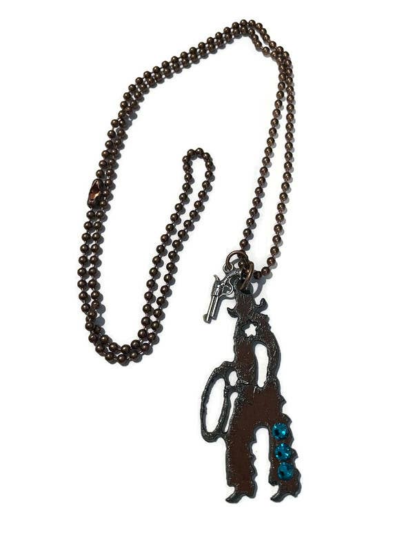 Rustic Cowboy Necklace with Swarovski Crystals – Western Copper Chain Necklace – Cowboy Jewelry