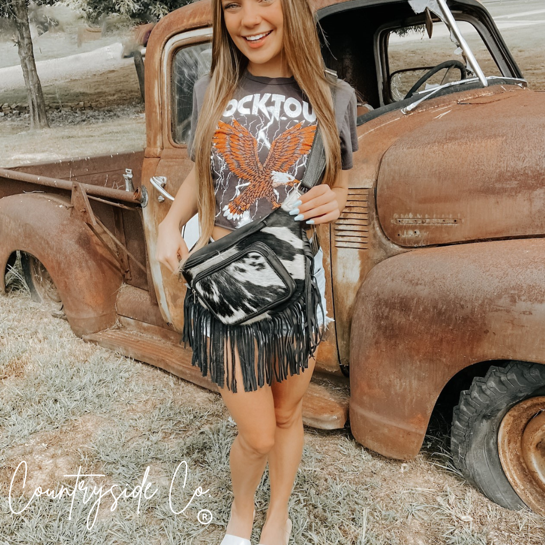 Austin Cowhide Fringe Sling, Fanny Pack, Festival Bag