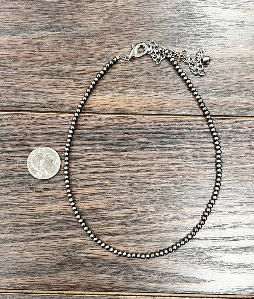 Tiny 4mm Polish Navajo Bead Necklace – 15" to 20" Adjustable Western Layering Jewelry
