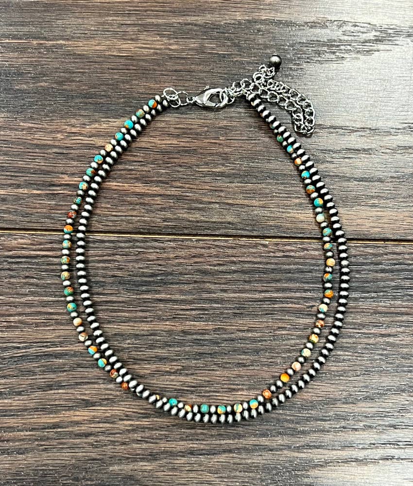 Navajo-Inspired Double Strand Gemstone Bead Necklace | Western Cowgirl Jewelry