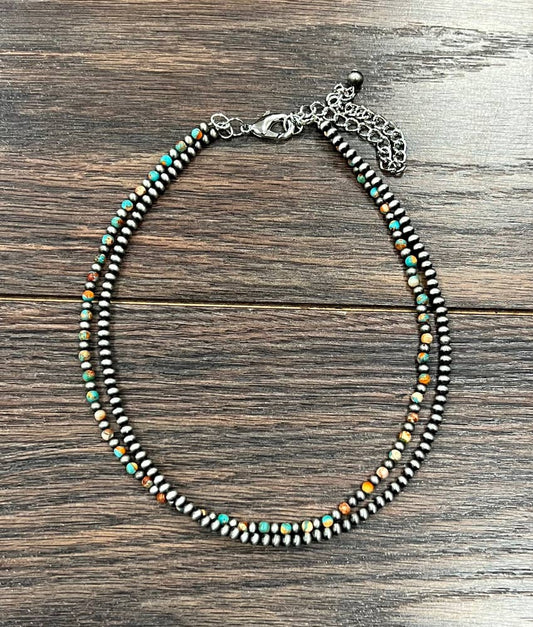 Navajo-Inspired Double Strand Gemstone Bead Necklace | Western Cowgirl Jewelry