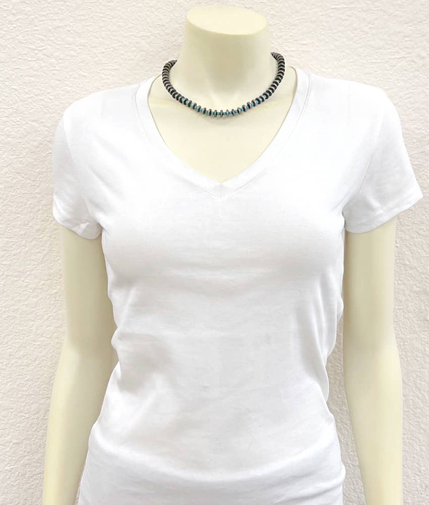 Handmade Thin Rondelle Navajo Pearl & Turquoise Necklace – 16” to 21” Adjustable Western Jewelry | Made in USA
