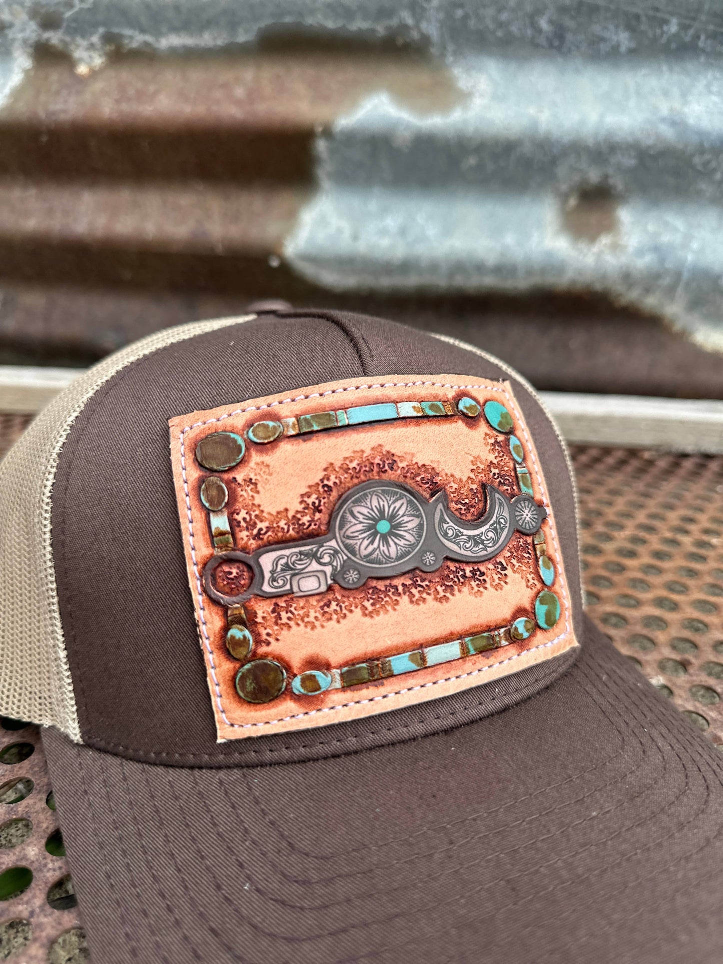 Bridle Bit Tooled Leather Trucker Cap Cowgirl Cowboy Western Rodeo