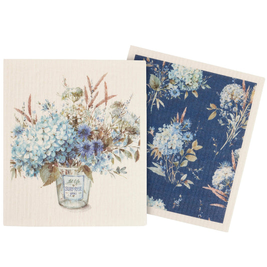Blue Floral Swedish Dishcloth Set – Eco-Friendly Reusable Cleaning Cloths