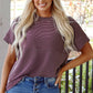 PRETTY BASH Women's Corded Knit Mock Neck T-Shirt | Casual Textured Boutique Top