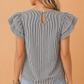 PRETTY BASH Women's Blue Stripe Ruffle Sleeve Shift Blouse | Lightweight Casual Top