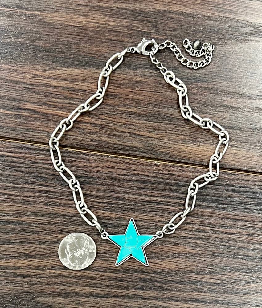 Star Turquoise Necklace – 15" to 20" Adjustable Western Statement Pendant