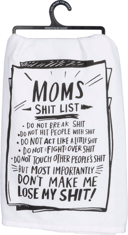 Funny Mom’s Rules Kitchen Towel – Humorous Black & White Kitchen Decor Gift
