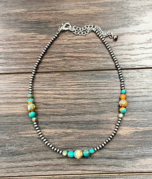 Navajo Clustered Gemstone Necklace – 15" to 20" Adjustable Western Jewelry (Made in USA)