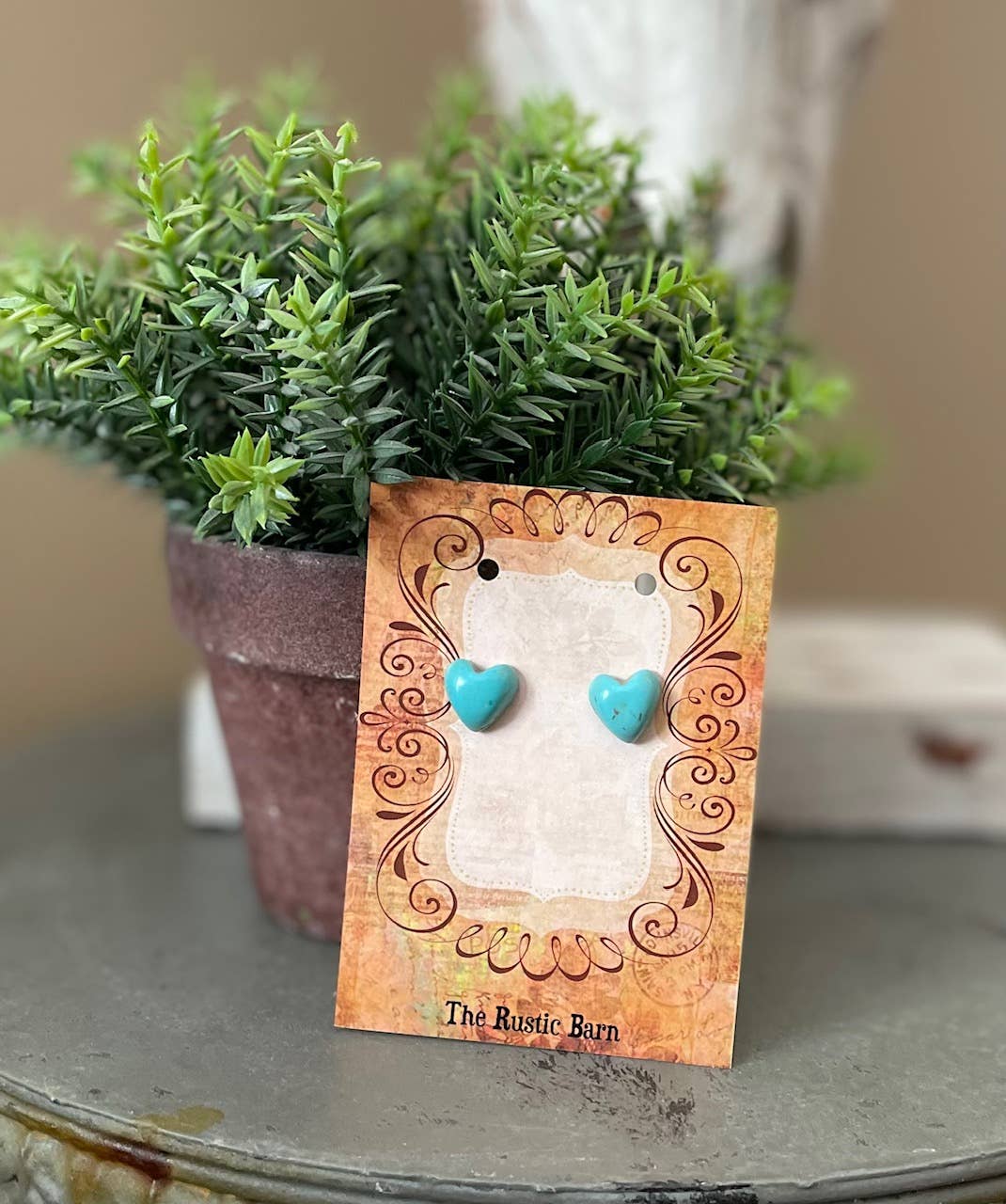 Faux Turquoise Heart Stud Earrings – Stainless Steel Posts – Western Cowgirl Earrings